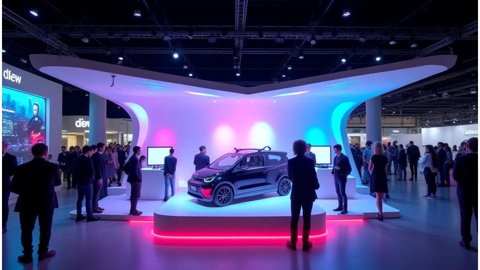 新製品発表会の様子、展示ブースと参加者